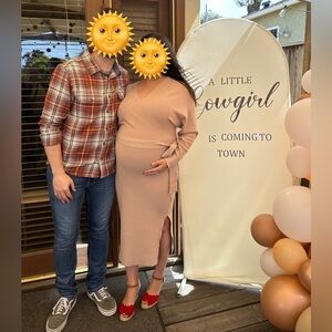 Beige Wrap Maternity Sweater Dress, size L